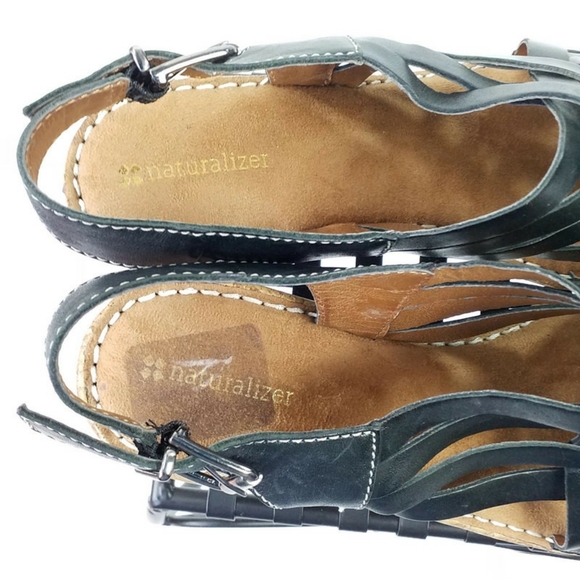 Naturalizer Thanya Black Leather Criss Cross Cork Platform Sandals Womens 11 - Picture 8 of 11